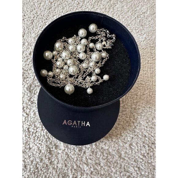Agatha Paris Faux Pearl Cluster Extra Long Silver-Tone Statement Necklace - Picture 2 of 3